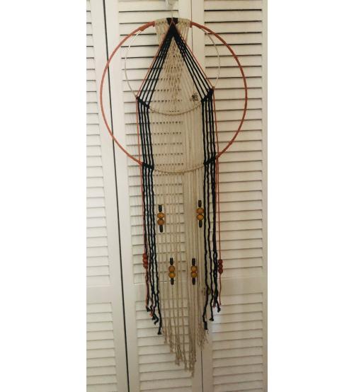 Macramé wall hanging natural cotton with beads and decorative bee