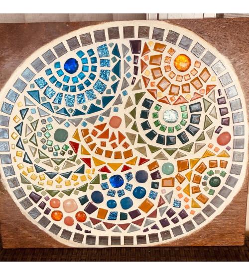 Contemporary mosaic circle on sealed plywood